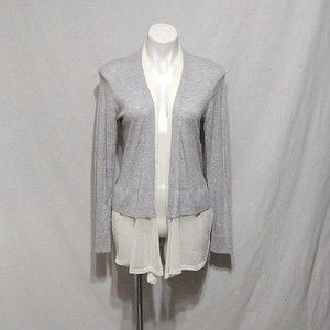 New DKNYC Gray Chiffon Trim Layered Open Front Cardigan Long Sleeve Sweater Top